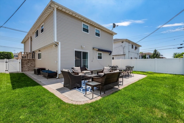 160-46 84th St, Howard Beach, NY 11414 - back of house featuring outdoor lounge area, a gate, a fenced backyard, and a patio area