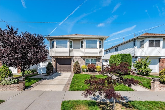 160-46 84th St, Howard Beach, NY 11414 - view of front of property featuring an attached garage, concrete driveway, and brick siding