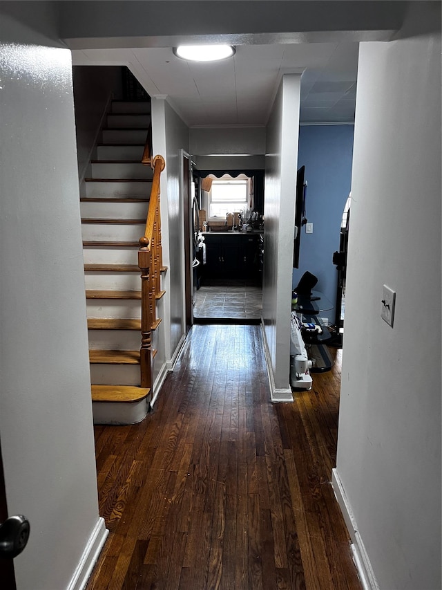 4153 Bruner Ave, Bronx, NY 10466 - hall with hardwood / wood-style floors, stairs, and crown molding