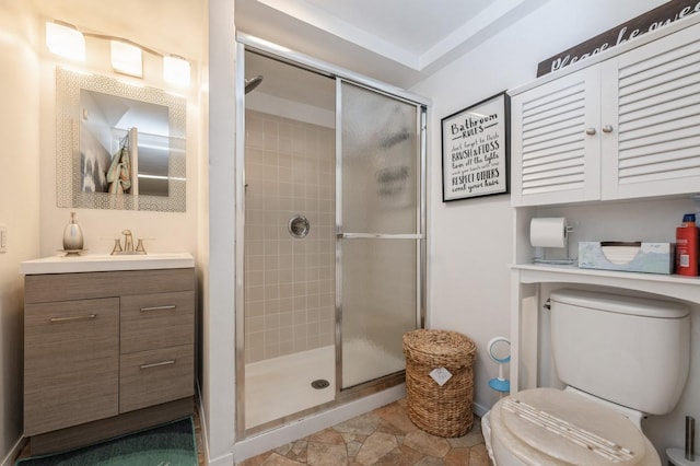3300 Walters Ave, Wantagh, NY 11793 - bathroom featuring a shower stall, vanity, and stone finish floors