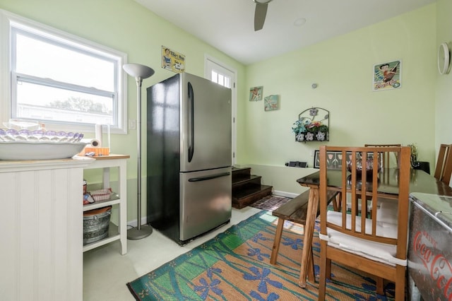 3300 Walters Ave, Wantagh, NY 11793 - kitchen with freestanding refrigerator and a ceiling fan