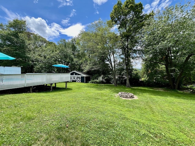 27 W Ave, Putnam Valley, NY 10579 - view of green lawn with an outdoor fire pit and view of wooded area