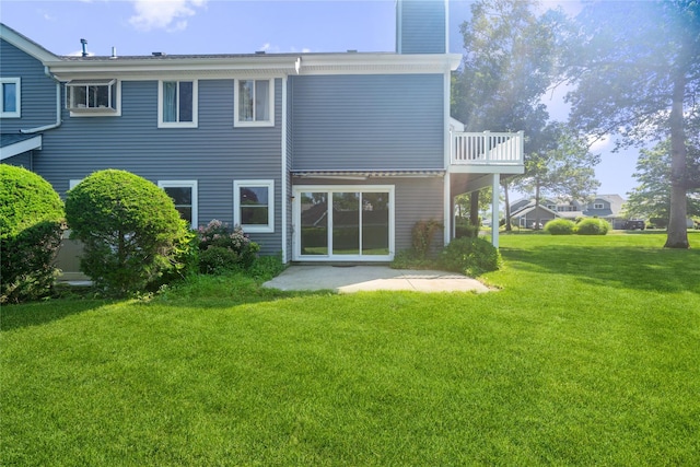 365 Seabreeze Ct, Moriches, NY 11955 - rear view of property with a chimney, a yard, and a patio area