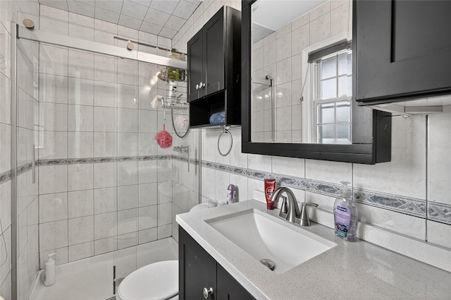 28 Lapin Ln, Blauvelt, NY 10913 - bathroom with vanity, a stall shower, and tile walls