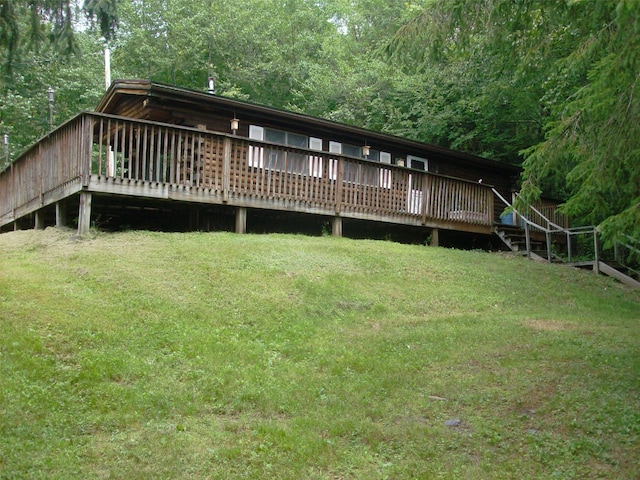 1460 Old Rte 17, Roscoe, NY 12776 - rear view of property with a yard, a wooden deck, and a wooded view