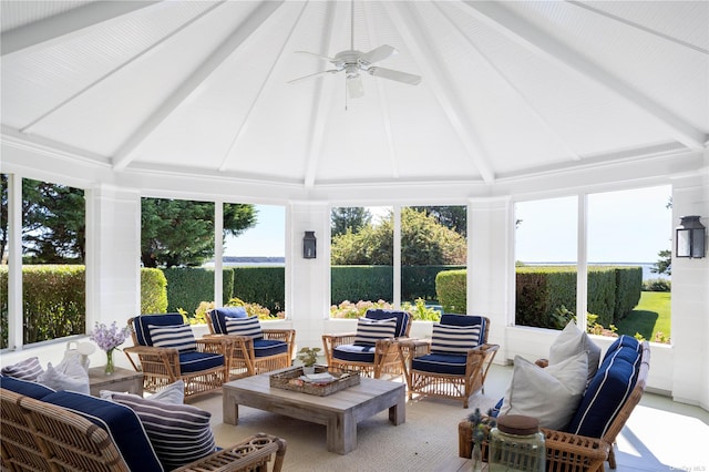 12120 New Suffolk Ave, Cutchogue, NY 11935 - sunroom featuring beamed ceiling and high vaulted ceiling