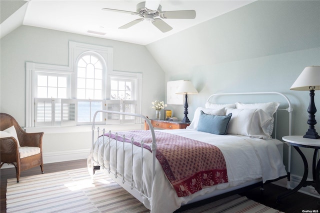 12120 New Suffolk Ave, Cutchogue, NY 11935 - bedroom featuring lofted ceiling, wood finished floors, and a ceiling fan