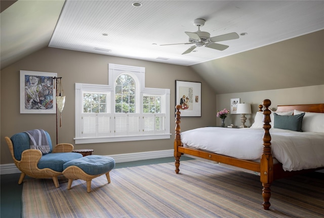 12120 New Suffolk Ave, Cutchogue, NY 11935 - bedroom featuring vaulted ceiling, a ceiling fan, and carpet floors