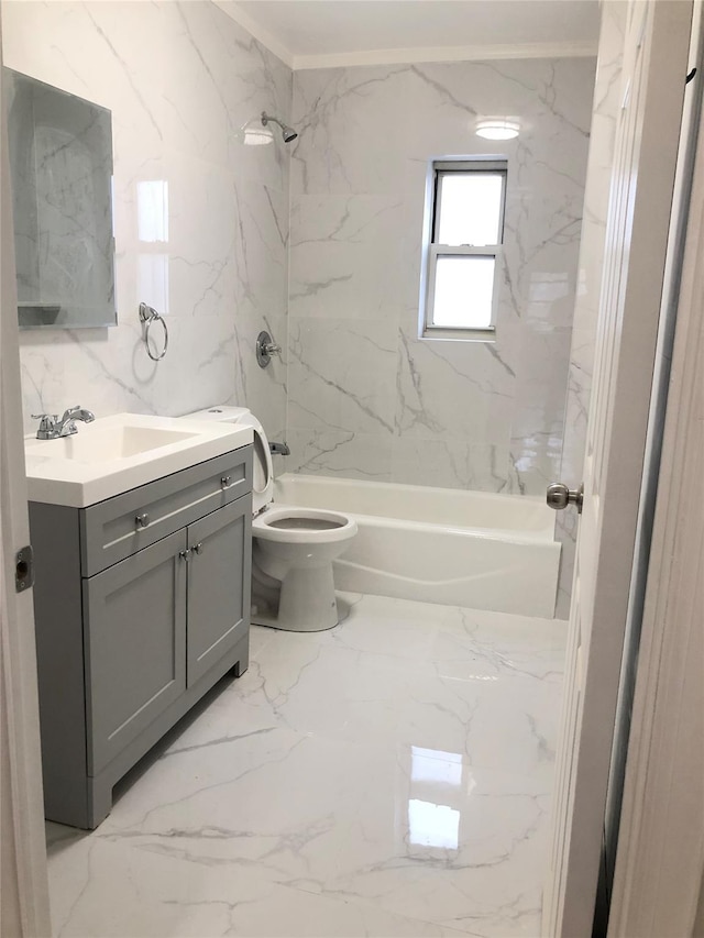148-03 Horace Harding Expy, Flushing, NY 11367 - full bath with vanity, crown molding, bathing tub / shower combination, marble finish flooring, and tile walls