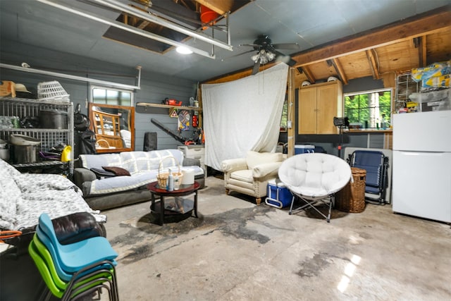 110 Pine Ave, Ossining, NY 10562 - garage featuring freestanding refrigerator and ceiling fan