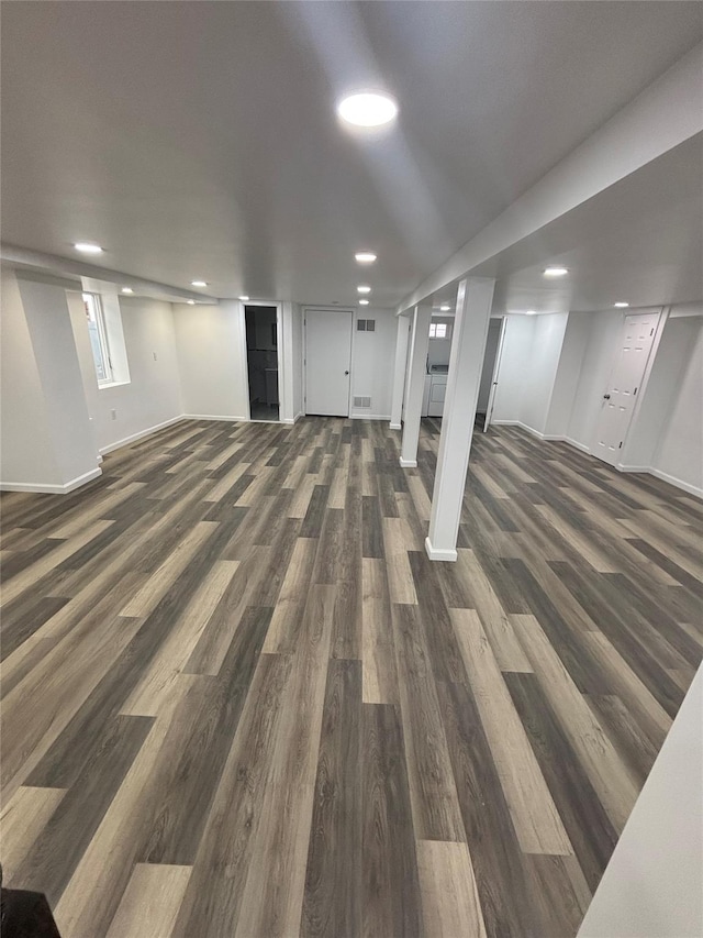 868 Oliver Ave, Westbury, NY 11590 - finished basement with dark wood-style flooring and recessed lighting