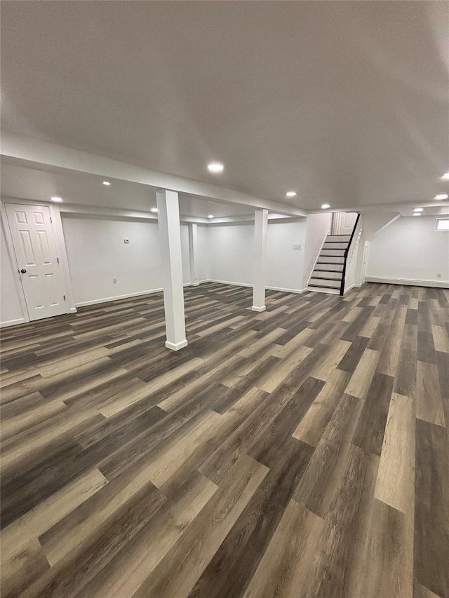 868 Oliver Ave, Westbury, NY 11590 - finished basement with wood finished floors, stairs, and recessed lighting