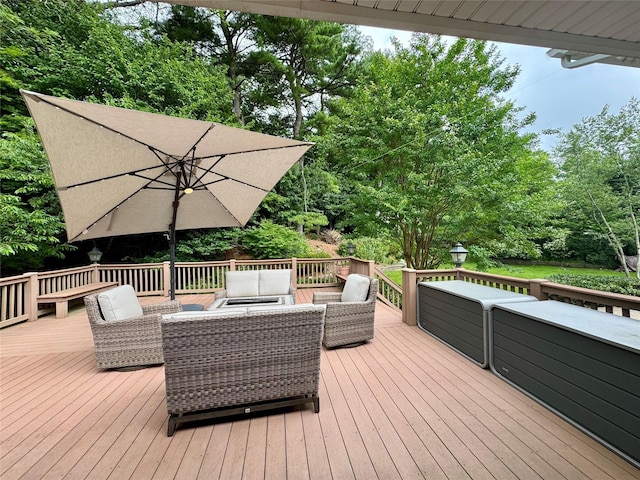 10 Hazelwood Ct, Jericho, NY 11753 - deck with an outdoor hangout area and view of wooded area
