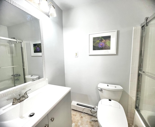 22035 67th Ave Unit C, Bayside, NY 11364 - bathroom featuring a baseboard radiator, vanity, and combined bath / shower with glass door