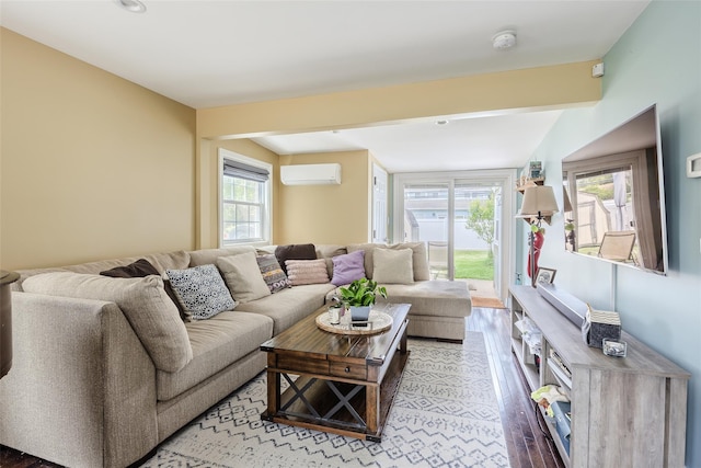 59 Acre Ln, Hicksville, NY 11801 - living area featuring a wall mounted air conditioner and wood finished floors