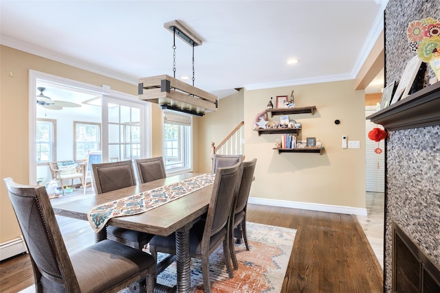 59 Acre Ln, Hicksville, NY 11801 - dining area with ornamental molding, wood finished floors, and recessed lighting
