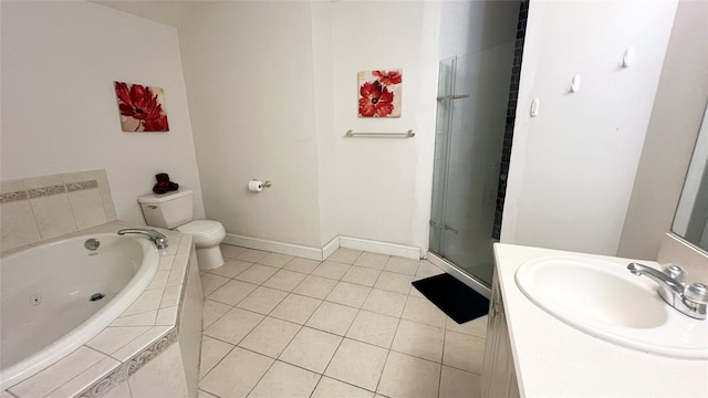 33 Sunflower Ridge Rd, South Setauket, NY 11720 - full bathroom with a tub with jets, vanity, a shower stall, and tile patterned flooring