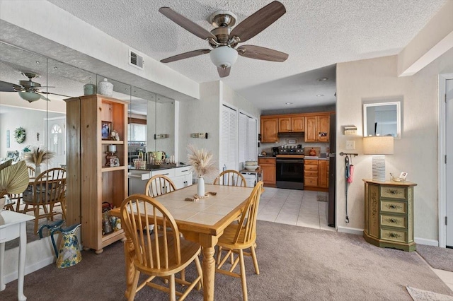 216UNITM Springmeadow Dr, Holbrook, NY 11741 - dining area with a ceiling fan, light carpet, and a textured ceiling