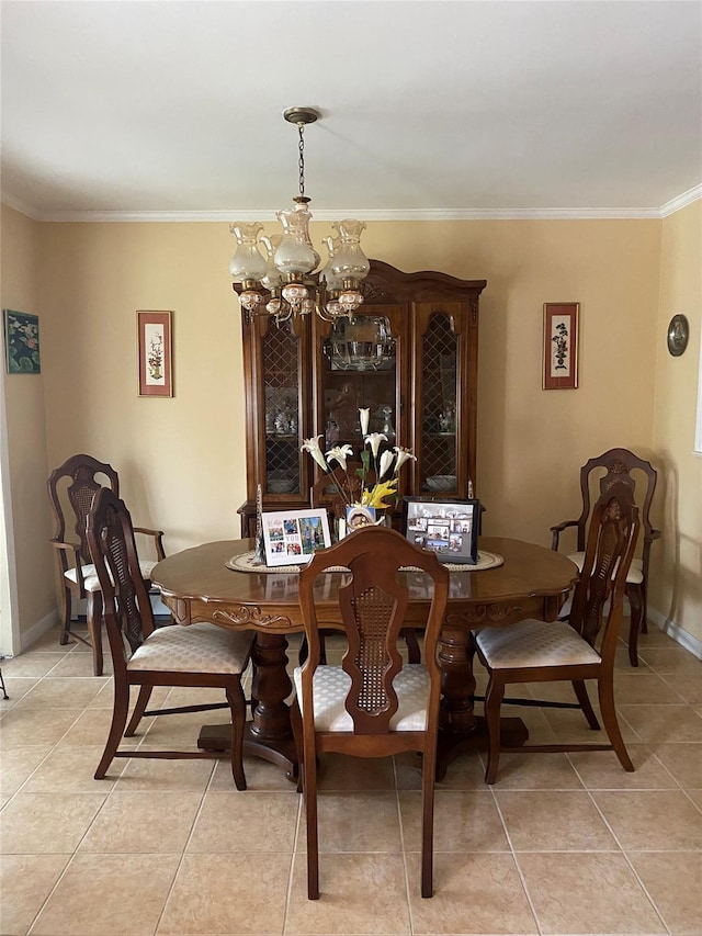 2896 Coddington Ave, Bronx, NY 10461 - dining space with a chandelier, light tile patterned flooring, and crown molding
