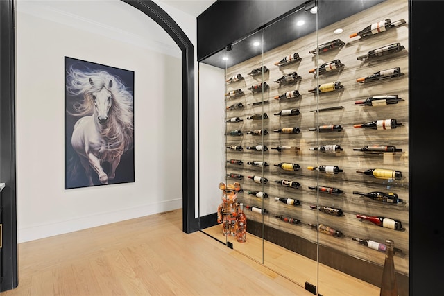 2 Maple Way, Woodbury, NY 11797 - wine room featuring wood finished floors and arched walkways