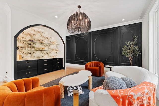 2 Maple Way, Woodbury, NY 11797 - sitting room featuring a chandelier, crown molding, and recessed lighting