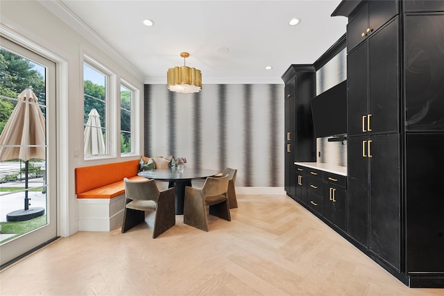 2 Maple Way, Woodbury, NY 11797 - dining area featuring crown molding, recessed lighting, and breakfast area