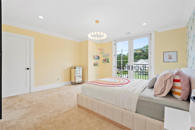 2 Maple Way, Woodbury, NY 11797 - carpeted bedroom with access to outside, ornamental molding, and recessed lighting
