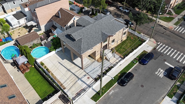 1604 Robertson Pl, Bronx, NY 10465 - aerial perspective of suburban area featuring a pool area