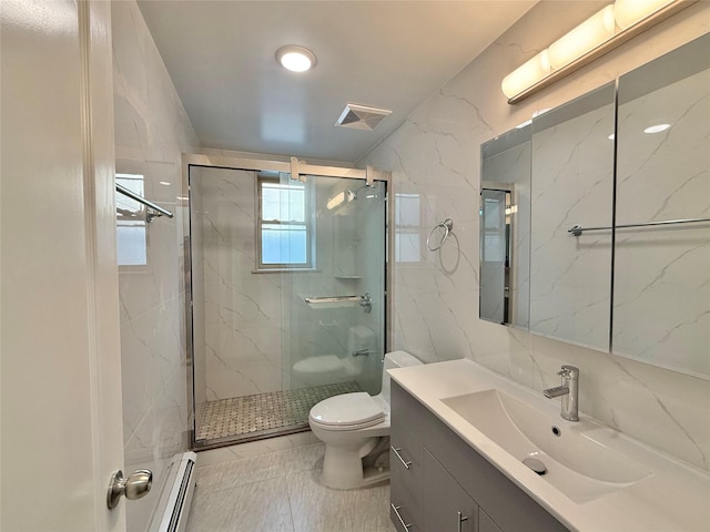 1604 Robertson Pl, Bronx, NY 10465 - full bath featuring a baseboard heating unit, vanity, and a marble finish shower