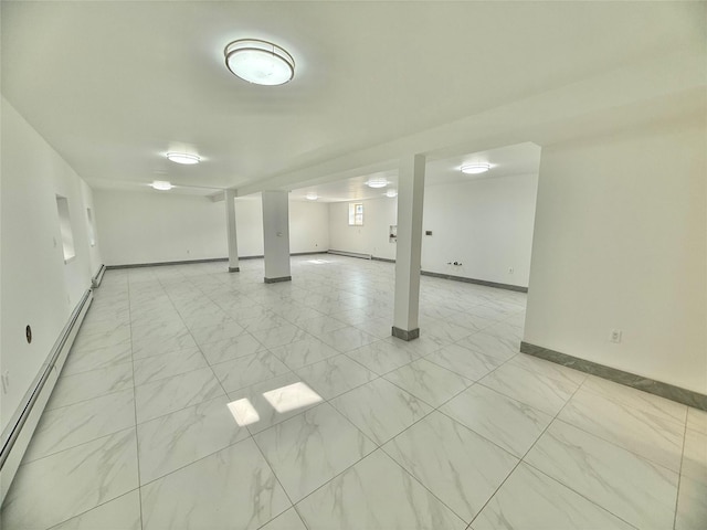 1604 Robertson Pl, Bronx, NY 10465 - below grade area featuring baseboard heating and light marble finish floors