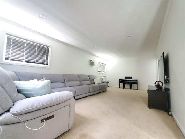 1336 Coates Ave, Holbrook, NY 11741 - living area featuring light colored carpet and a wall mounted air conditioner