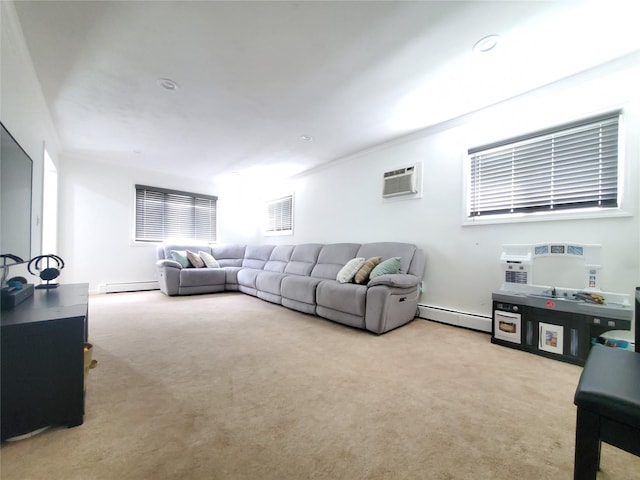 1336 Coates Ave, Holbrook, NY 11741 - living room with carpet flooring, a baseboard heating unit, and a wall unit AC