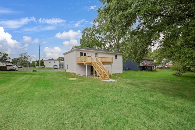 30 Wilson St, Middletown, NY 10940 - rear view of property with stairway, a wooden deck, and a lawn