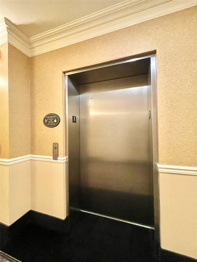 936 Tower Ridge Cir, Middletown, NY 10941 - hallway with elevator, crown molding, and a textured wall