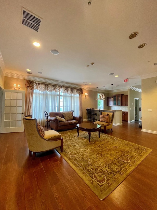 936 Tower Ridge Cir, Middletown, NY 10941 - living area featuring ornamental molding, dark wood finished floors, and recessed lighting