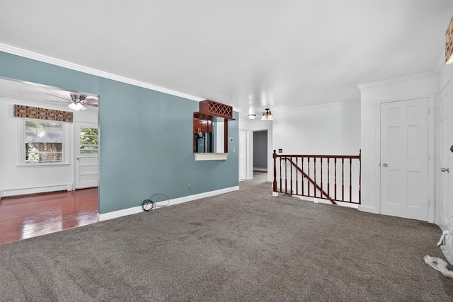2710 S Rd Unit A4, Poughkeepsie, NY 12601 - carpeted empty room featuring ornamental molding, ceiling fan, and baseboard heating