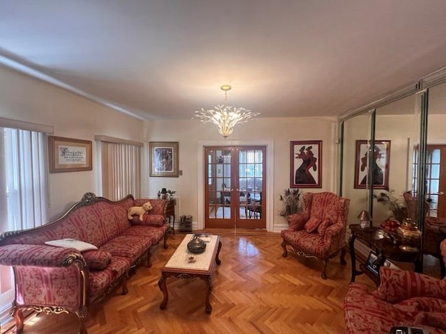 1607 E 43rd St, Brooklyn, NY 11234 - living room with a chandelier, plenty of natural light, and french doors