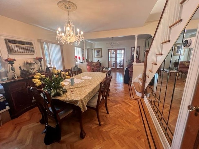 1607 E 43rd St, Brooklyn, NY 11234 - dining area featuring a chandelier, stairway, and french doors