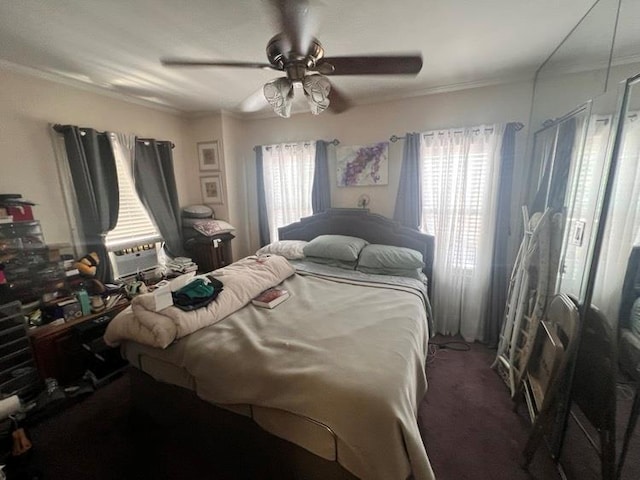 1607 E 43rd St, Brooklyn, NY 11234 - bedroom with multiple windows, carpet floors, ceiling fan, and crown molding