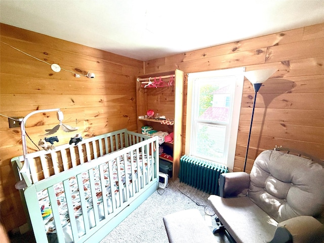 61 Cottage St, Roscoe, NY 12776 - bedroom featuring wooden walls and radiator