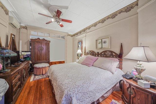 65 Granite St, Brooklyn, NY 11207 - bedroom featuring a wall mounted air conditioner, hardwood / wood-style floors, and ceiling fan