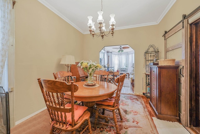 65 Granite St, Brooklyn, NY 11207 - dining room with crown molding, a chandelier, and a barn door