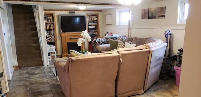 269 Windsor Pkwy, Hempstead, NY 11550 - living room with wainscoting and stairway
