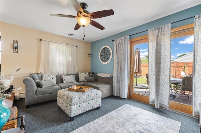 8 Pearl St, Bethpage, NY 11714 - carpeted living room with ceiling fan