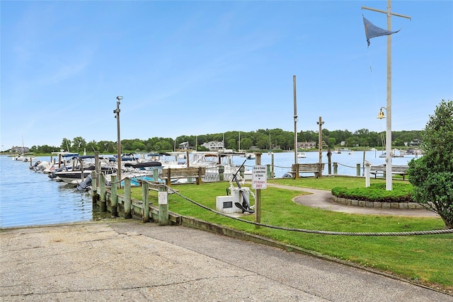 22 Turtle Cove Dr, Southampton, NY 11968 - dock with a yard, a boat ramp, and a water view