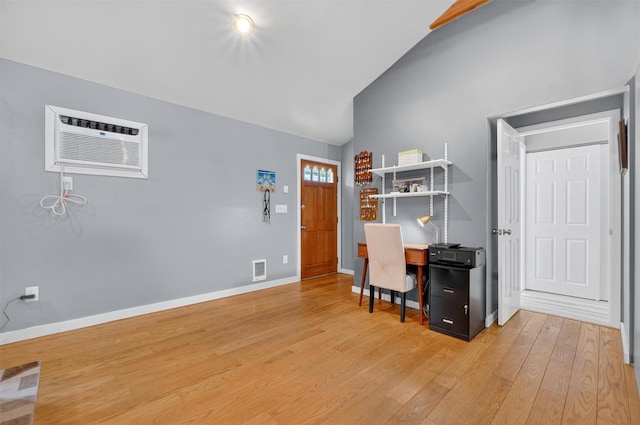 69 Floradan Rd, Putnam Valley, NY 10579 - office area featuring vaulted ceiling, light wood-type flooring, and a wall mounted air conditioner