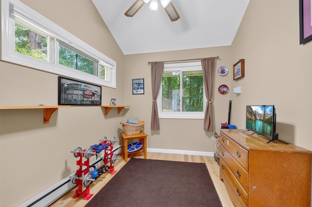 69 Floradan Rd, Putnam Valley, NY 10579 - playroom featuring light wood-style flooring, lofted ceiling, and a ceiling fan