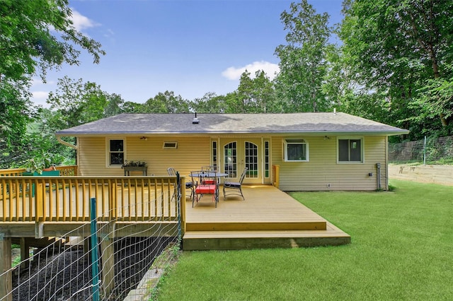 69 Floradan Rd, Putnam Valley, NY 10579 - back of house featuring a lawn, a wooden deck, and french doors