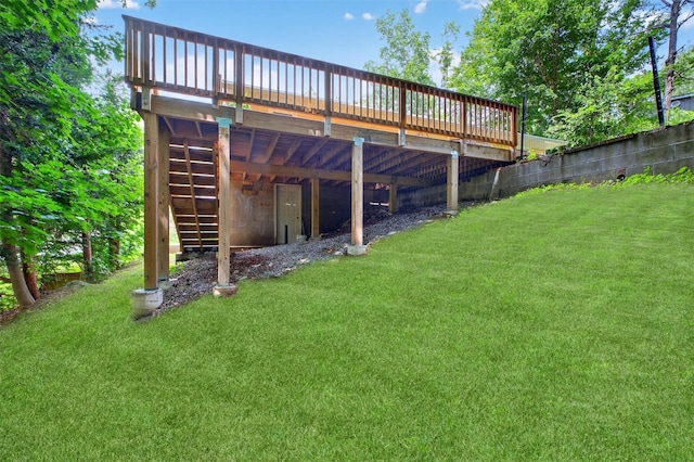 69 Floradan Rd, Putnam Valley, NY 10579 - rear view of house with a wooden deck, a yard, and stairway