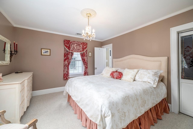 11 Loel Ct, Rockville Centre, NY 11570 - bedroom featuring light carpet, crown molding, and a chandelier